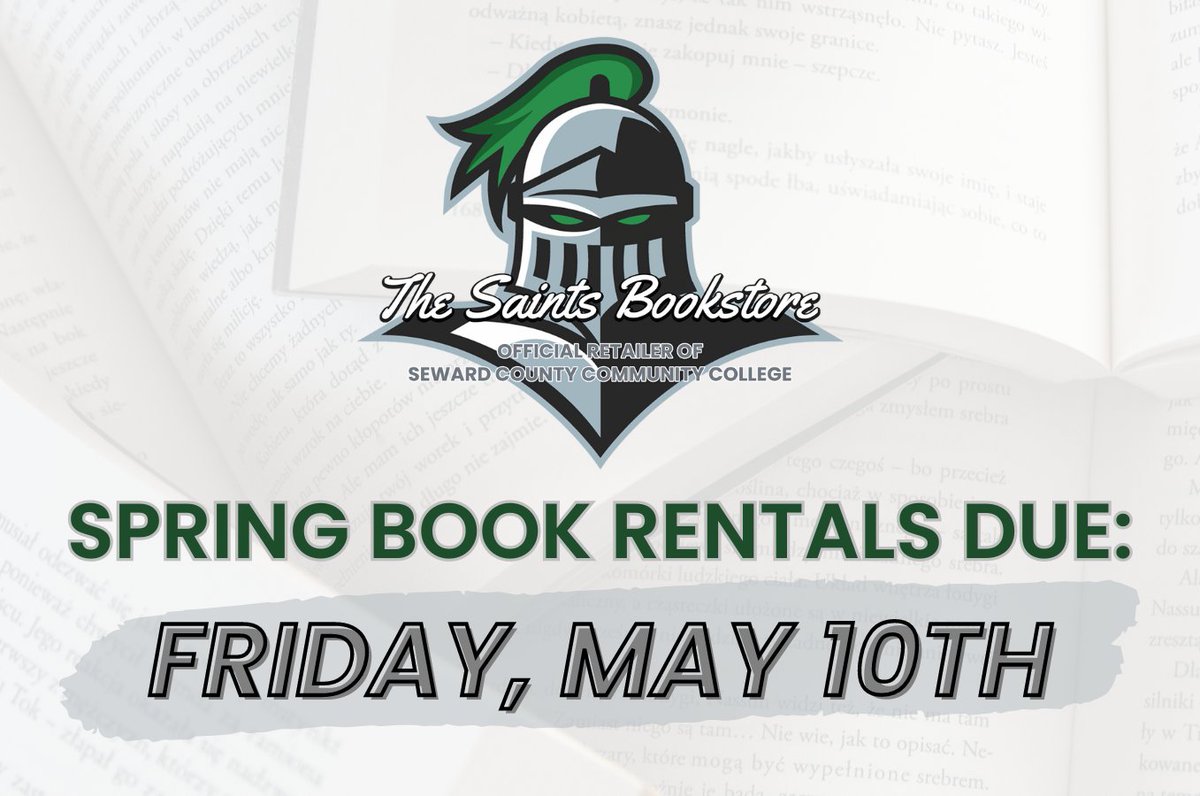 Don't forget to turn your textbook rentals in by this Friday, Saints! Avoid late fees and non-return costs. Hope your finals went well, and can't wait to serve you again soon!📚💚