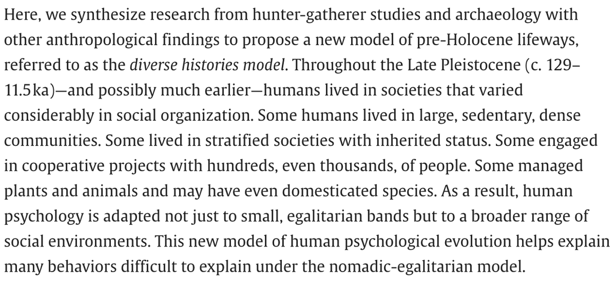 Does anyone know of good recent developments or critiques of this (excellent) article by @mnvrsngh and Luke Glowacki, which argues 👇 that there was much greater social and political diversity among Late Pleistocene humans than orthodoxy assumes? sciencedirect.com/science/articl…
