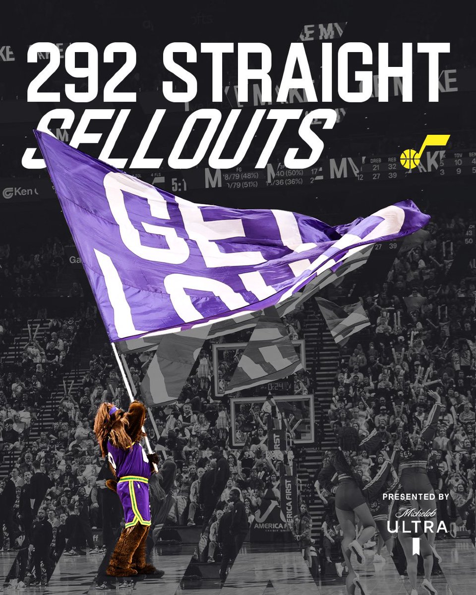 Let’s keep this rolling into next season⏩ Thank 𝐘𝐎𝐔 Jazz fans for showing out for 𝟮𝟵𝟮 𝘀𝘁𝗿𝗮𝗶𝗴𝗵𝘁 𝘀𝗲𝗹𝗹𝗼𝘂𝘁 𝗴𝗮𝗺𝗲𝘀 💜🎉 #SuperiorMoments | @MichelobULTRA