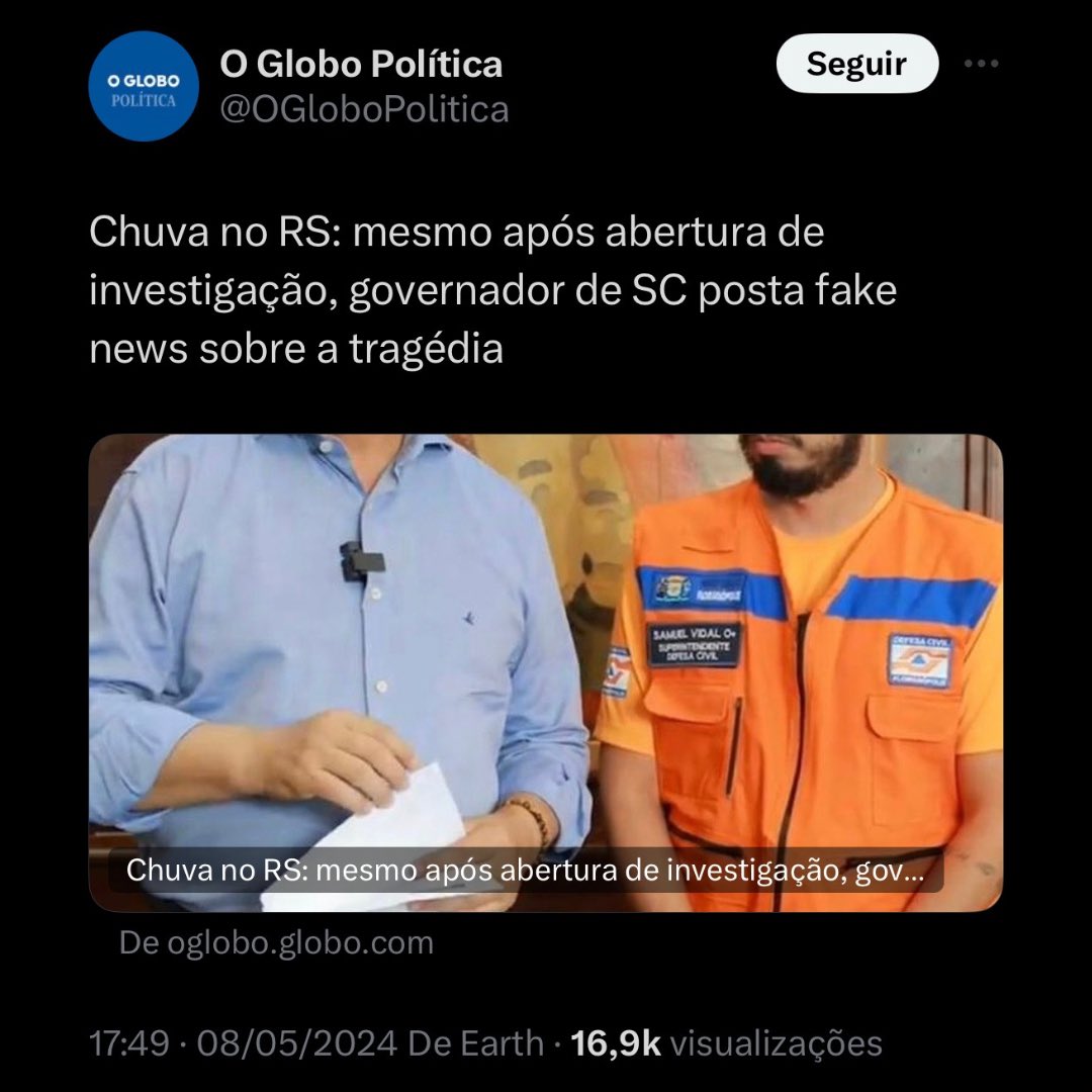 🚨GRAVE: Globo ultrapassou todos os limites ao rotular o vídeo do governador de Santa Catarina como falso, claramente para sustentar a narrativa do governo Lula, sem qualquer tentativa de disfarce. Bizarro! Enquanto Jorginho Mello afirmou em um vídeo que o motorista foi autuado,…