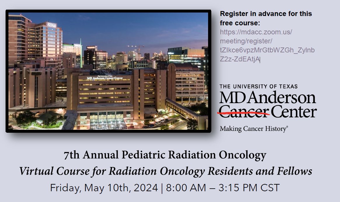 Denise De la Cruz, Ed.D. (@yogagirldd) on Twitter photo 📣📣 Attention #RadOnc #residents #fellows ☢️ It’s not too late to register for the <a href="/MDAndersonNews/">MD Anderson Cancer Center</a> 7th Annual #pediatric Rad Onc Virtual Course this Friday, May 10th!
👇🏼👇🏼👇🏼
mdacc.zoom.us/meeting/regist… 📣📣 Attention #RadOnc #residents #fellows ☢️ It’s not too late to register for the <a href="/MDAndersonNews/">MD Anderson Cancer Center</a> 7th Annual #pediatric Rad Onc Virtual Course this Friday, May 10th!
👇🏼👇🏼👇🏼
mdacc.zoom.us/meeting/regist…