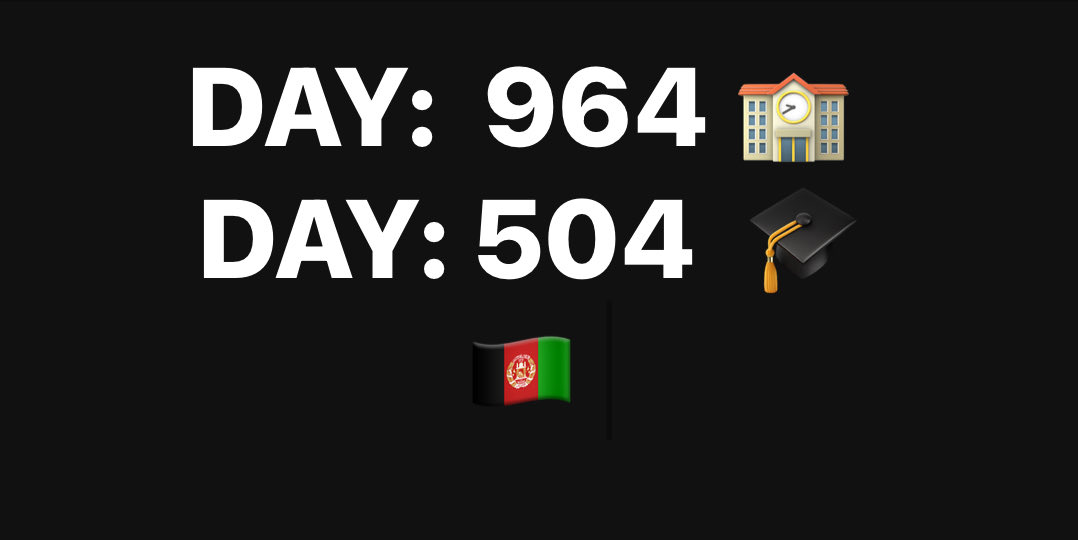 DAY: 964 🏫 DAY: 504 🎓 🇦🇫 Twenty million Afghan women make up the most persecuted and enduring female population in the world, deprived of their basic rights to education, work, & free movement. #RecogniseGenderApartheid #AsACrimeAgainstHumanity #LetAfghanGirlsLearn⁩