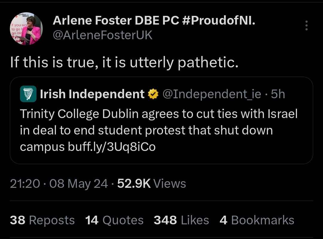 Arlene should keep her nose out of the affairs of our wee country.