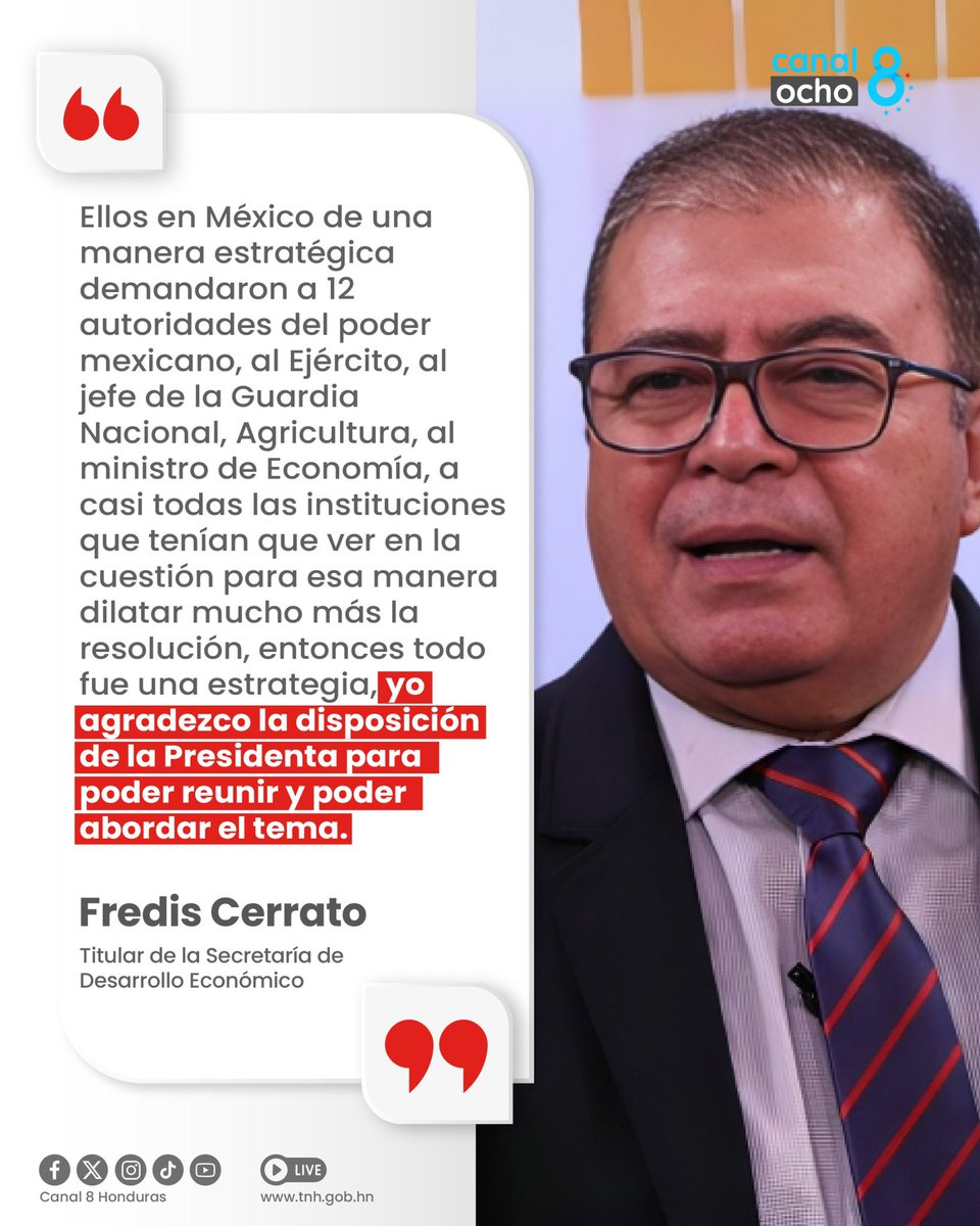 #Canal8 | 🟢🗣️ El titular de la Secretaría de Desarrollo Económico (@SDEHonduras), Fredis Cerrato, resaltó en el foro Libertad y Poder la disposición de la Presidenta @XiomaraCastroZ sobre el tema del embargo de camarón hondureño por parte de México, mismo que ayer fue…