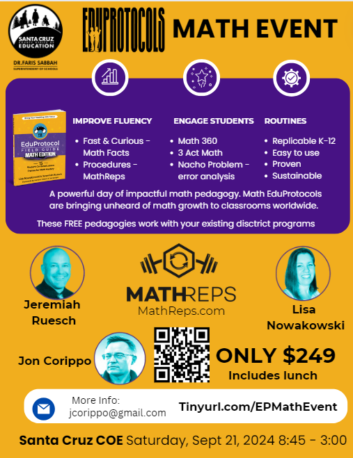 Are you ready for #EduProtocols first ever #Math Event? We are! Join Jeremiah, @jcorippo, and me for a GREAT day of learning! #MathReps #iteachmath #mathteachers eduprotocolsplus.com/2024-math-sccoe