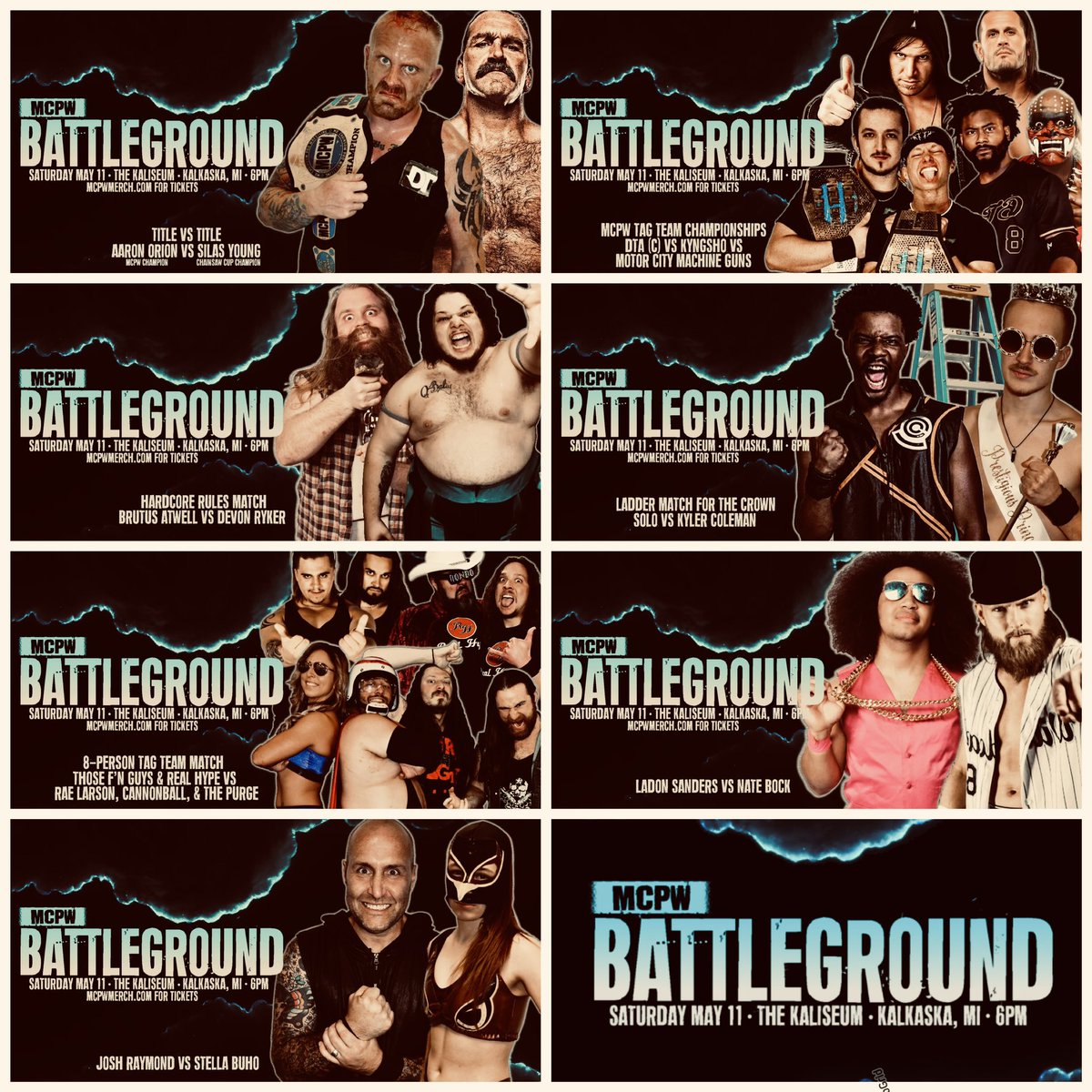 ‼️ THIS SATURDAY IN KALKASKA ‼️

MCPW Battleground 
The Kaliseum - Kalkaska, MI
MCPWMerch.com for tickets 

Orion v Silas - Winner Takes All
MCMG v DTA v KyngSHO - Tag Titles
Brutus v Ryker - Hardcore
Solo v Kyler - Ladder
8-Person Tag
Sanders v Bock
Raymond v Buho