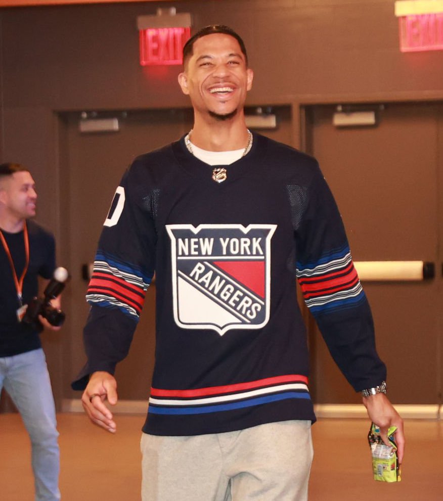 Rangers fan Josh Hart arrives to Game 2