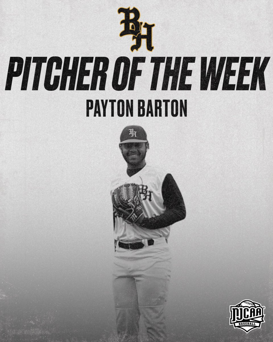 Payton Barton earns NJCAA Baseball DII Pitcher of the Week for the second time in his career!

#TheBraveWay | #NJCAAPOTW