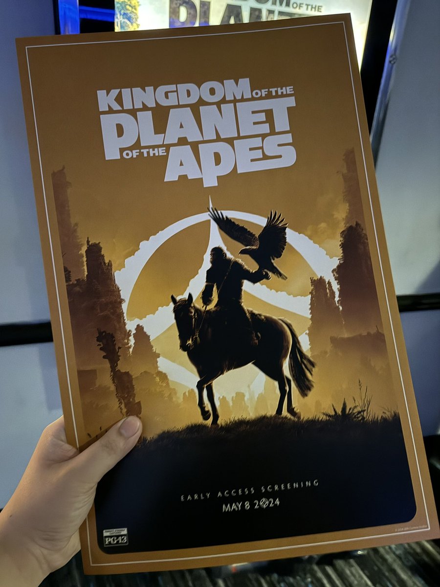 theYokoHiguchi's tweet photo. The Ape event begins! Everyone attending the @IMAX early access screening of @wesball's Kingdom of the Planet of the Apes got these beautiful posters by the great @Cakes_Comics. I love that Caesar's window design in the background. Now ready to finally see the film! @ApesMovies https://t.co/LjguXL5sok