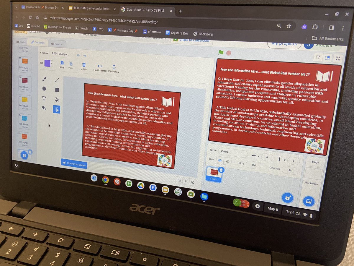 McM_MsT's tweet photo. #RedTeamBD #mcmbizday board game promoting the #GlobalGoals #TeachSDGs; accompanying digital cards coded randomizer in @scratch along with an AI generated image poster too!
@tdsb @McMurrichParent @TDSB_McMurrich
@McMBusinessDay will be hosted on June 12th🤩 https://t.co/PC7jASHX3Q