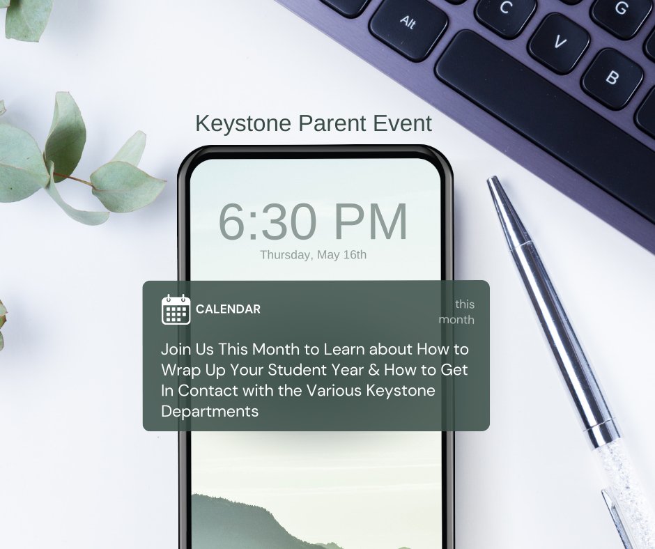 Keystone parents and support persons: Join us on Thursday, May 16 at 6:30pm EST for tips on how to wrap up your student's school year. bit.ly/3U6b1AQ
#thekeystoneschool #onlinelearning #setupforsuccess #livewhilelearning #onlineschool #digitaleducation #homeschool