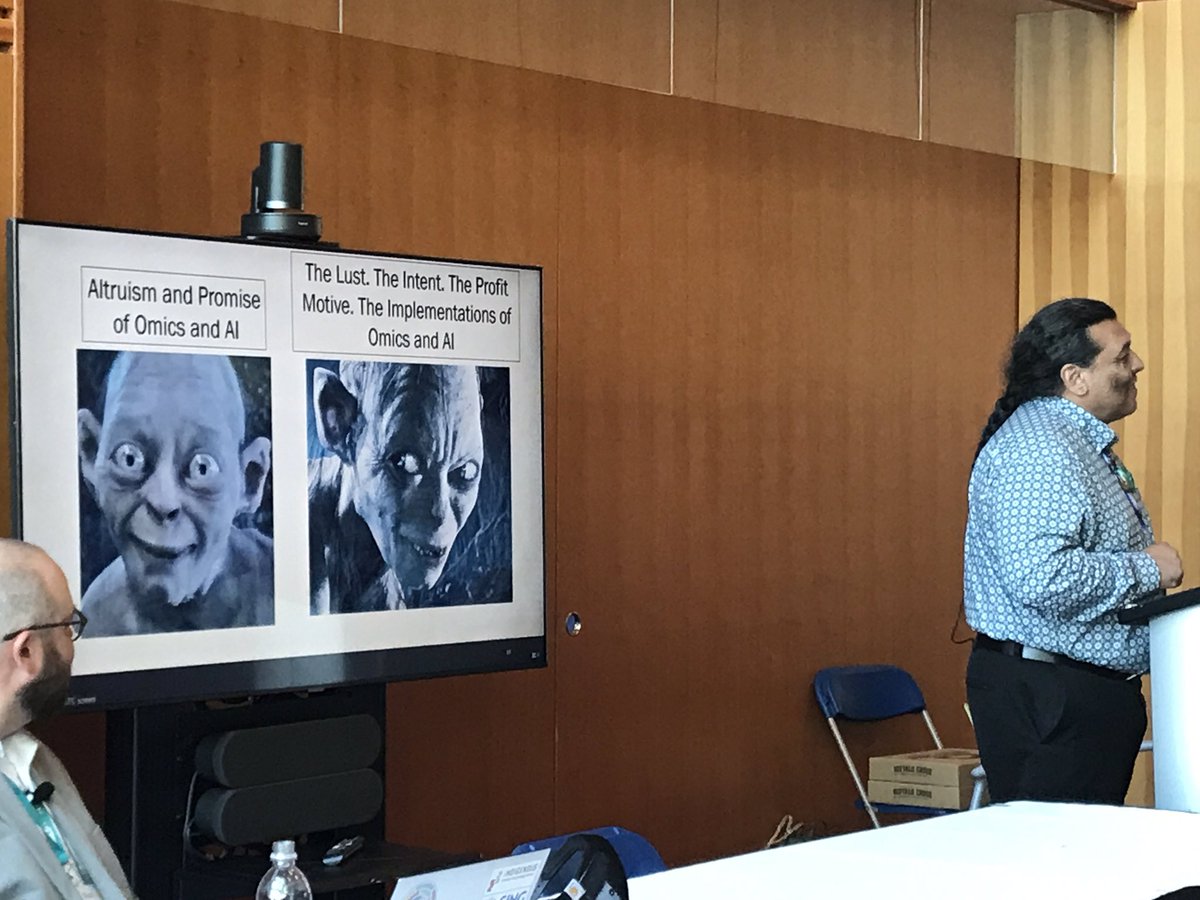 Each talk by @YrachetaJM is always illuminating. He discussed how consent can be weaponized to undercut Indigenous genomic data sovereignty. I also learned from him how AI breadcrumbing can make data theft from Tribal Nations even easier and quicker. Also learned about how