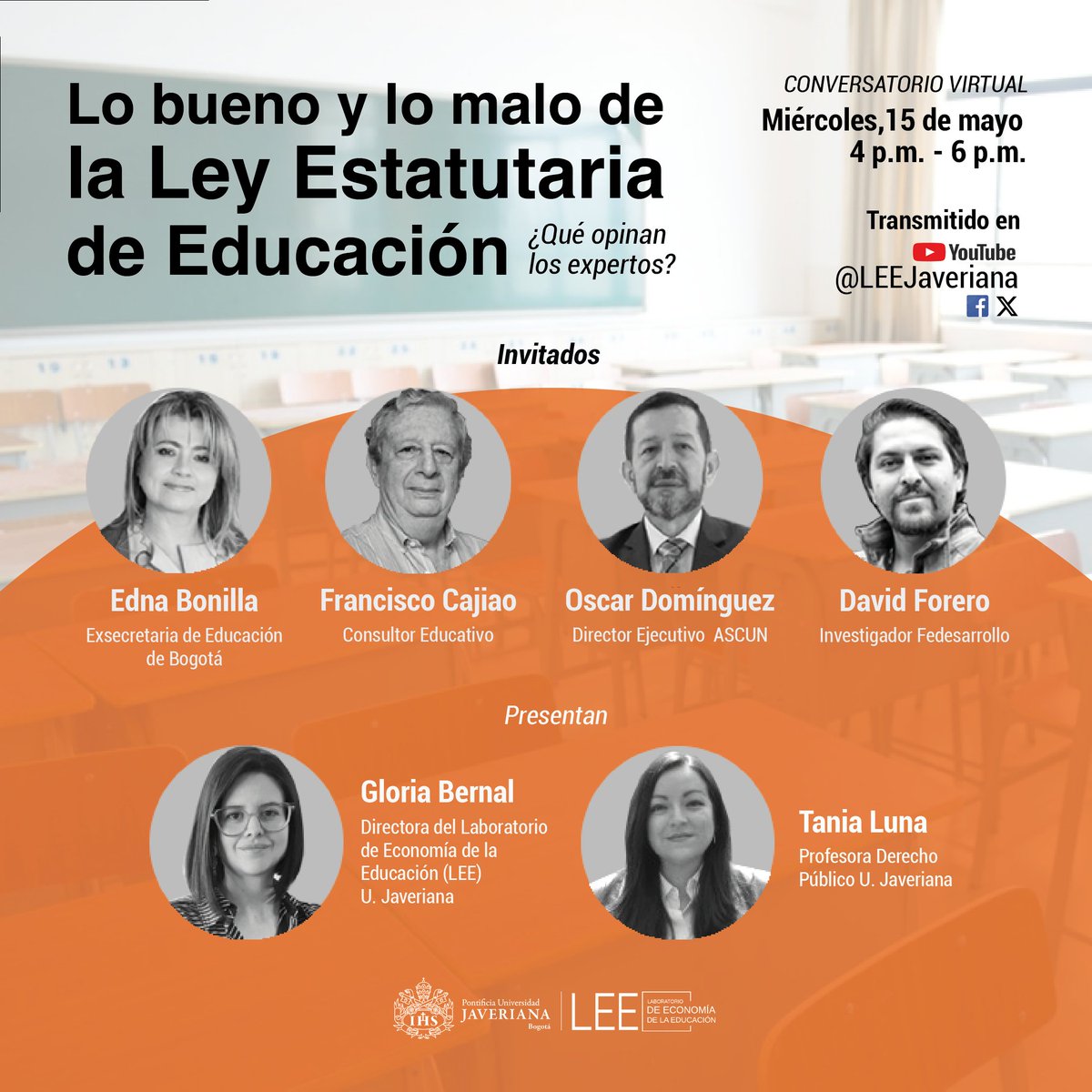 LEE - Laboratorio de Economía de la Educación (@leejaveriana) on Twitter photo 🤔¿Qué es y cómo va el proyecto de Ley Estatutaria de Educación? ¿qué opinan los expertos sobre esta Ley?
📢 #AGÉNDATE y no te pierdas el conversatorio virtual "Lo bueno y lo malo de la Ley Estatutaria de Educación"
🗓️ 15 de mayo
🕓 4 p.m.
📽️ En vivo por redes <a href="/LEEJaveriana/">LEE - Laboratorio de Economía de la Educación</a> 🤔¿Qué es y cómo va el proyecto de Ley Estatutaria de Educación? ¿qué opinan los expertos sobre esta Ley?
📢 #AGÉNDATE y no te pierdas el conversatorio virtual "Lo bueno y lo malo de la Ley Estatutaria de Educación"
🗓️ 15 de mayo
🕓 4 p.m.
📽️ En vivo por redes <a href="/LEEJaveriana/">LEE - Laboratorio de Economía de la Educación</a>