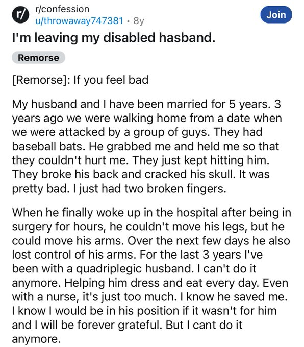 Extremely ungrateful wife.

He saved your life, and this is how you repay your husband?