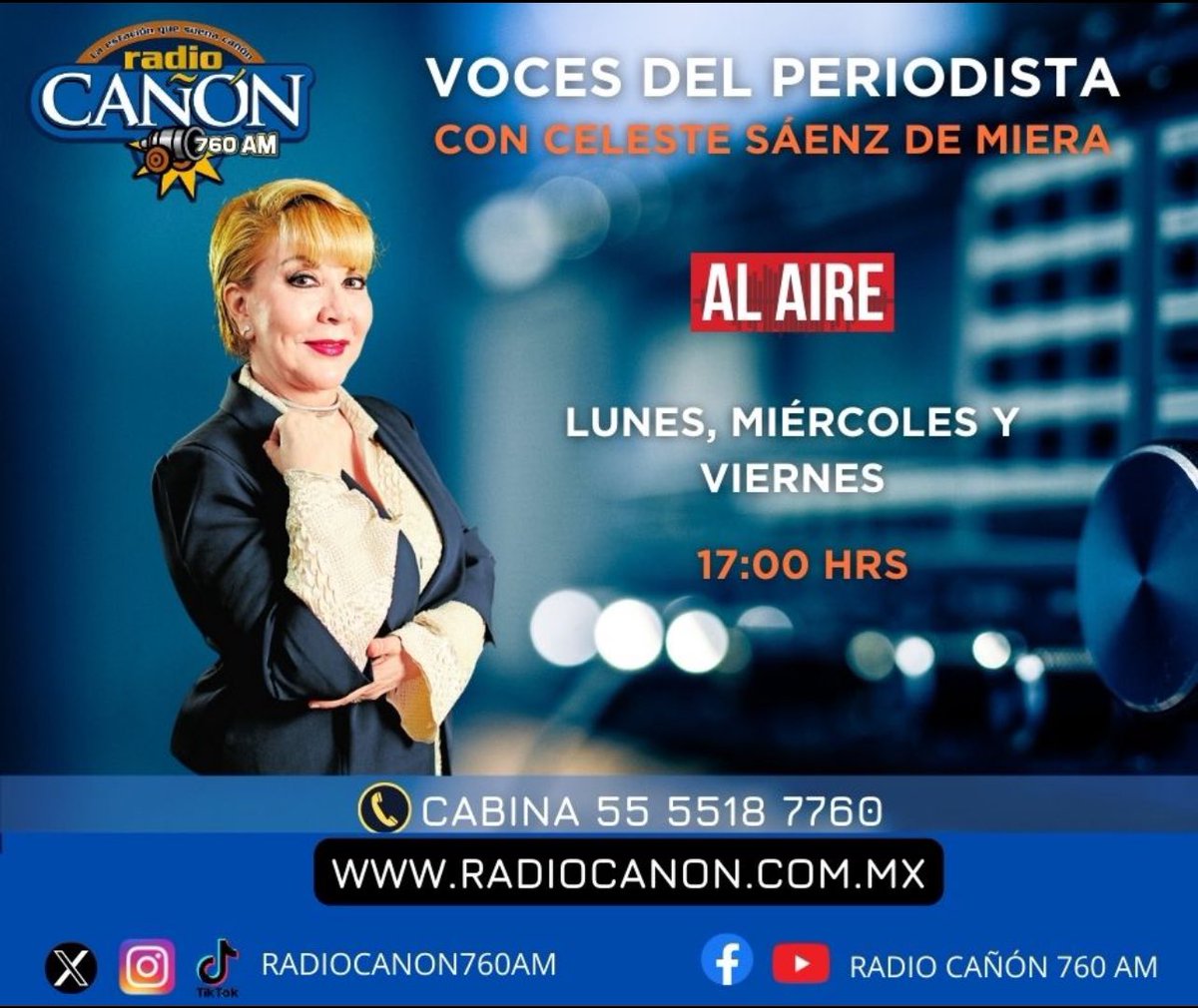 PROGRAMA 📻 y 💻📱 #VocesDelPeriodista nacional e internacional. HOY @CelesteSaenzM @MourisSalloum en @radiocanon760AM 📻 radiocanon.com.mx 👈🏼LINKS EN VIVO 👇🏼 emisoras.com.mx/canon-760/ @franciskiux @Jbautistarojo @verdadinvicta1 desde #Argentina @GuillermoRocaf1 desde #Madrid…