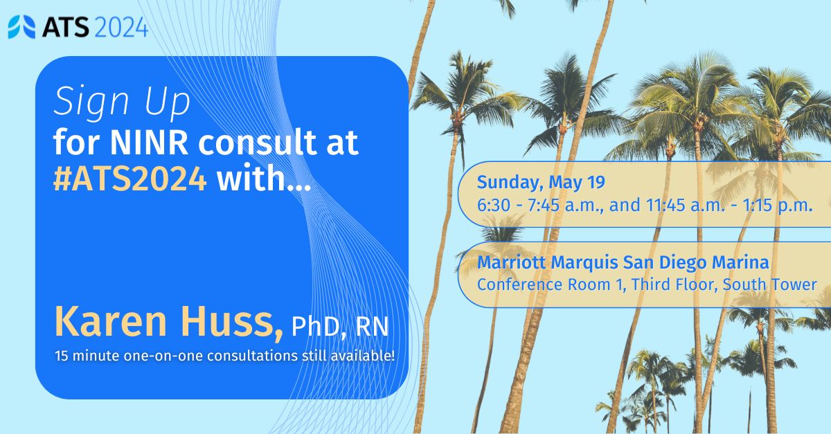 Calling all Nursing Assembly investigators🤳Sign up for a 1:1 consult with Karen Huss, PhD, RN, health scientist administrator (program director) with @NINR at #ATS2024! Sign-ups for a 15 min meeting are first come, first served. 🔗Sign up: tinyurl.com/nhakb2b2