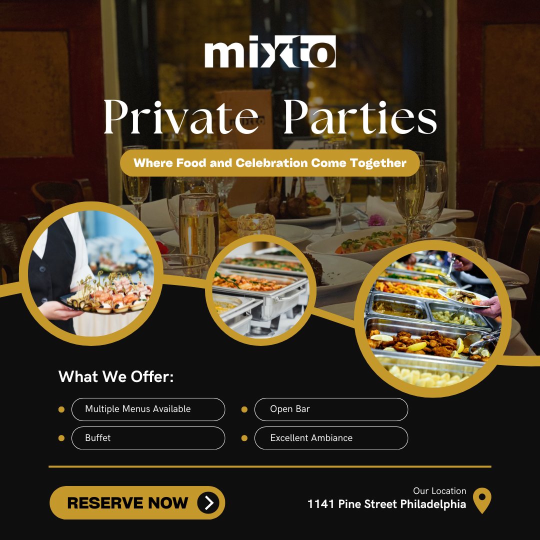 There's no better way to celebrate life's special moments than with a private party at Mixto! 🎉
Look no further! Mixto Restaurante is the ultimate destination for your next private party🎊🎶💃🏻

💻Reserve now: mixtorestaurante.com/private-partie…

#PrivateEvent #PrivateEvents #hiringphilly