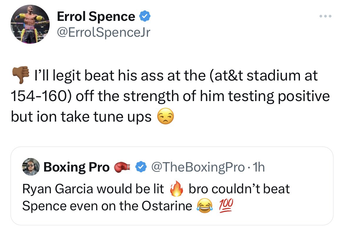 Errol Spence firing back at Ryan Garcia today…