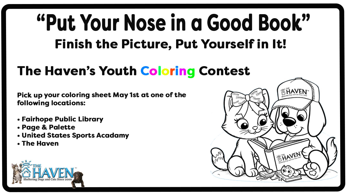 Get creative, kids!  Join The Haven's 'Put Your Nose in a Good Book' coloring contest. Draw yourself into the story!  Starts May 1, judging on June 5. Great prizes await! Details here:ow.ly/C12i50RvFew #YouthColoringContest #TheHaven #ArtisticAdventure