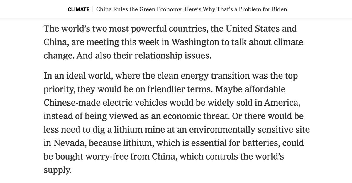 Echoing Ted I think this piece from @SominiSengupta is really revelatory. If we just sourced clean tech cheaply from China, we'd enjoy fewer enviro tradeoffs close to home! We could buy 'worry-free' from a place where protest is illegal + regulatory public comments don't exist!