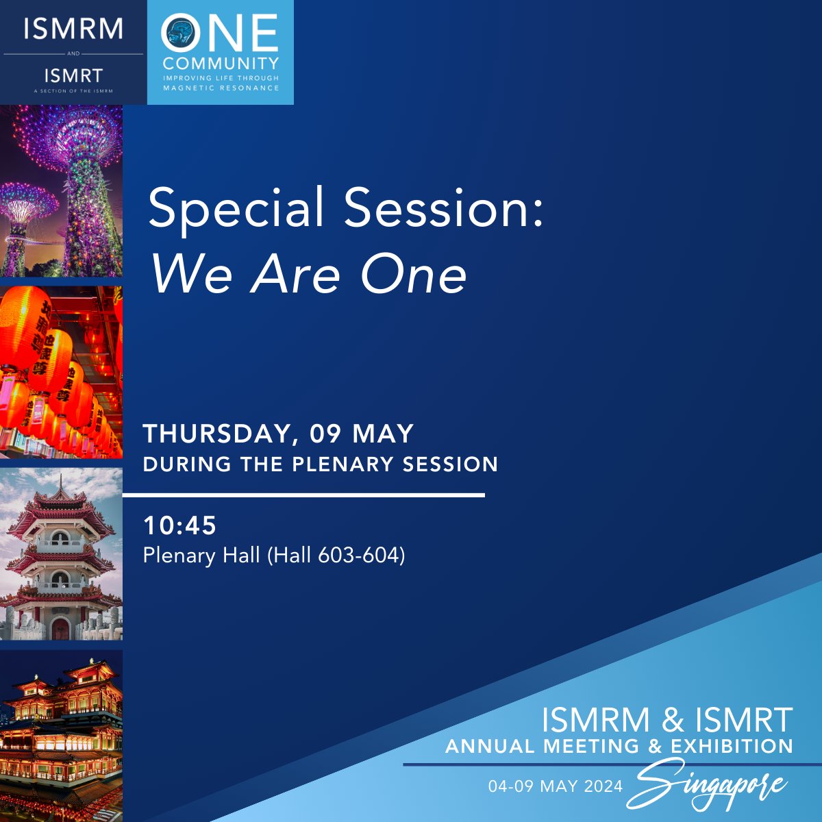 Join us for the Special Session: We Are One - Today, MR patients from Singapore will recount their own experiences and stories. See the impact of our industry and remind ourselves why we do what we do. #ISMRM2024 #ISMRT2024 #ISMRM #ISMRT #MRI #MR #MagneticResonance #Singapore