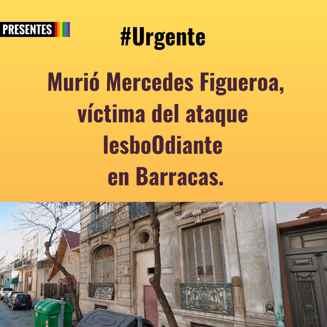 🇦🇷#Lesbicidio
#Urgente
📢El día lunes un vecino atacó a dos parejas lésbicas en una pensión de Barracas provocando un incendio. 
Pamela Cobas falleció esa tarde y ahora, luego de dos días internada, Mercedes. Andrea Amarante y Sofía Castroriglos siguen hospitalizadas. 

💥Según