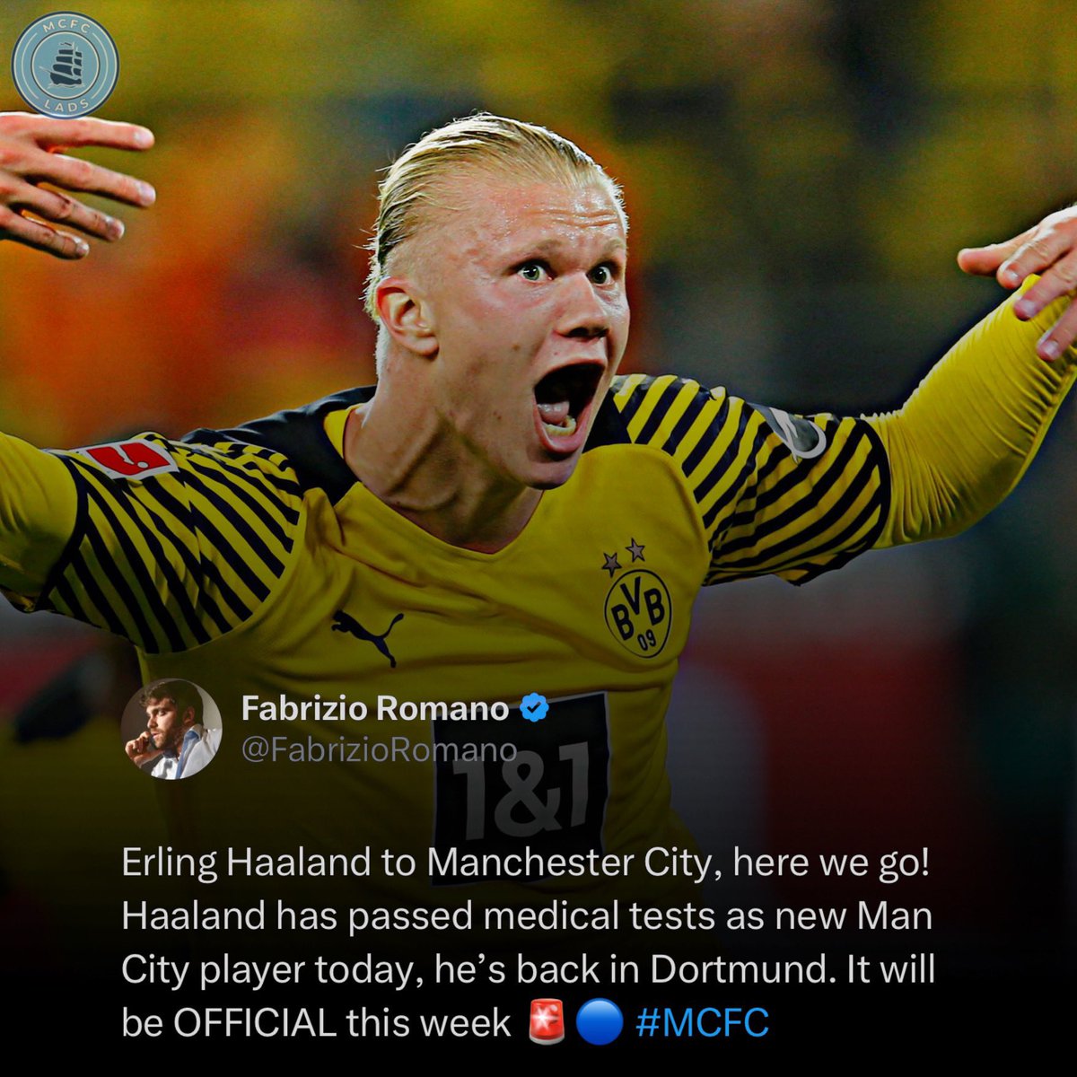 The Erling Haaland to Manchester City 𝙝𝙚𝙧𝙚 𝙬𝙚 𝙜𝙤 was dropped by @FabrizioRomano #OnThisDay in 2022! 😮‍💨🤖