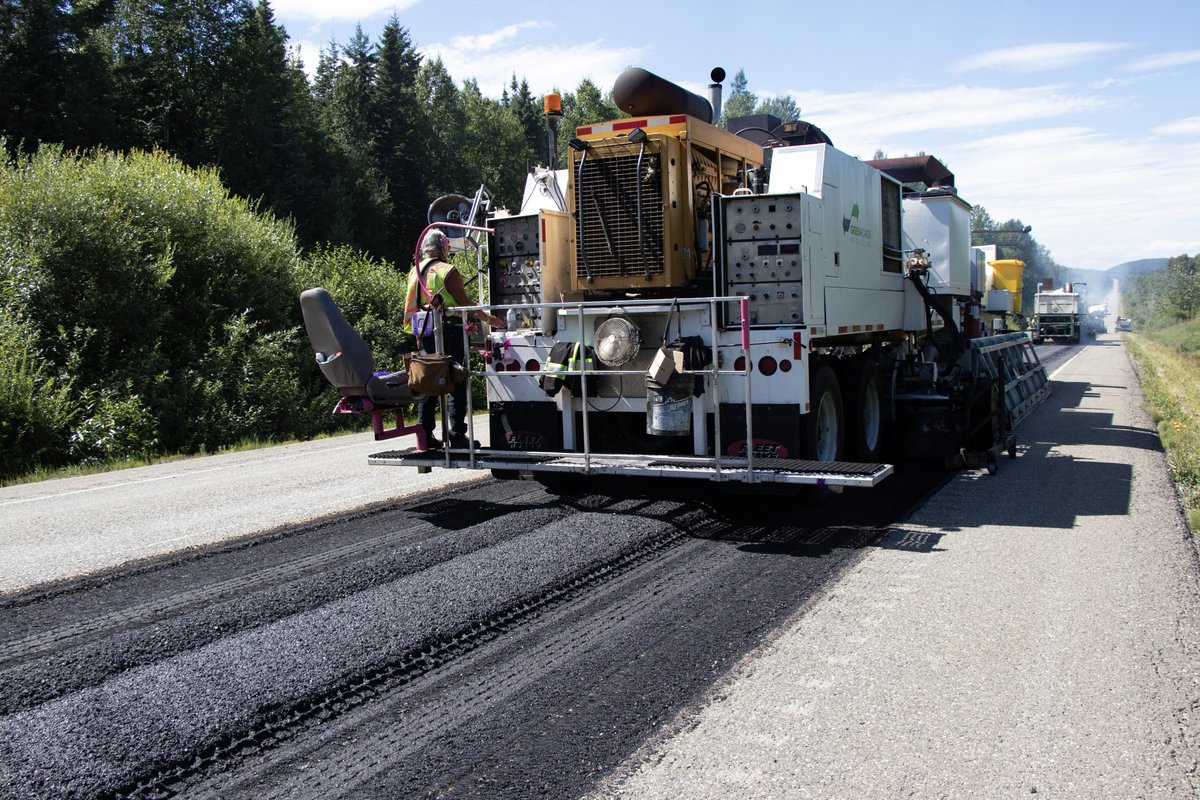 Northern Road Resurfacing -- About 260 km of #BCHwys, side roads to be upgraded, including 28 km near #Smithers, and 27 km of Hwy 37S south of #TerraceBC: bit.ly/4b67cmL

Obey signage and personnel. 🚧 👷‍♀️👷 Check DriveBC for 'Planned Events': bit.ly/32vZ944 ht