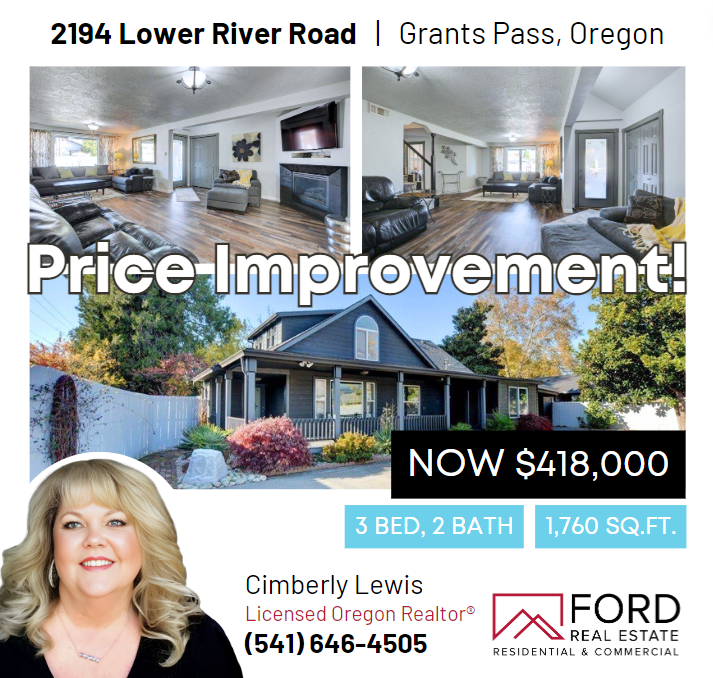 Priced to sell! New price for 2194 Lower River Rd. Grants Pass, OR! Check out Cimberly Lewis' listing here: zurl.co/tBd4 #PriceImprovement #GrantsPass