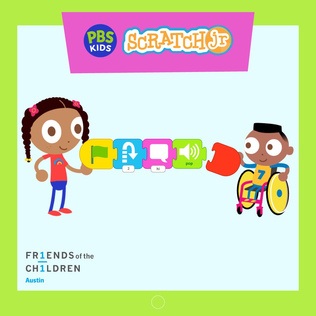 Community Partner Spotlight! Design games with the PBS Kids ScratchJr App (ages 5-8) and explore endless storytelling possibilities! Building colorful programming blocks, kids solve problems, get creative, and use coding basics. Click to learn more: austinpbs.org/highlight/desi…