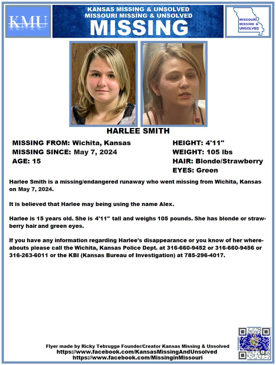 #MISSINGPERSON #MISSING PLEASE SHARE/PRINT/POST!!! HARLEE SMITH (WICHITA, KANSAS)!!! @AnnetteLawless #KansasMissing #MissingInKS #Wichita #Kansas