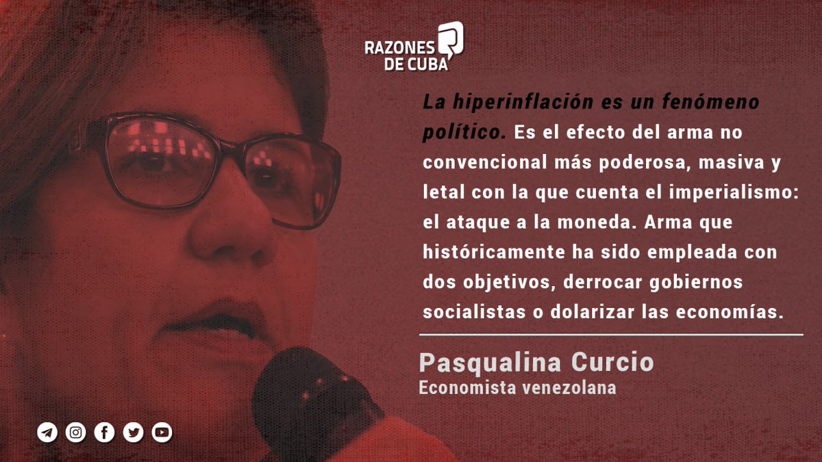 La hiperinflación es un fenómeno político. Es el efecto del arma no convencional más poderosa, masiva y letal con la que cuenta el imperialismo: el ataque a la moneda. 
#RazonesdeCuba #inflación #Economía #eltoquenosjode