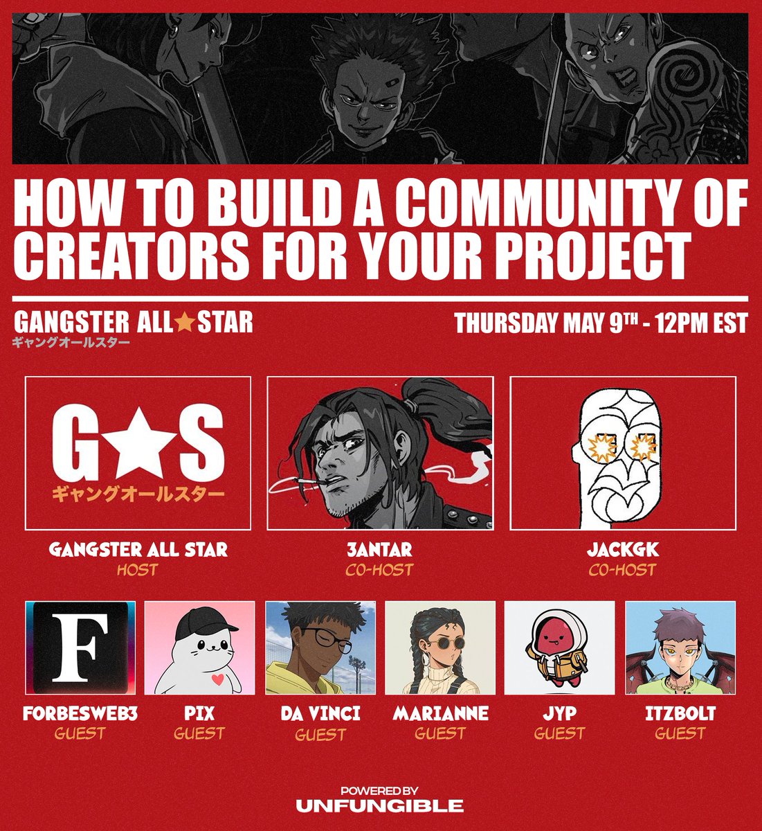 HOW TO BUILD A COMMUNITY OF CREATORS FOR YOUR PROJECT? 

Take a deep dive in our Spaces this Thursday 12PM EST alongside our panelists!

Powered by Unfungible.