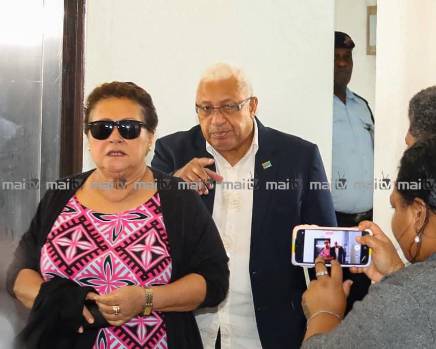 Former Prime Minister Voreqe Bainimarama and suspended Commissioner of Police Sitiveni Qiliho arrive at their sentencing today before Acting Chief Justice Salesi Temo. #FijiNews #TeamFiji #Fiji