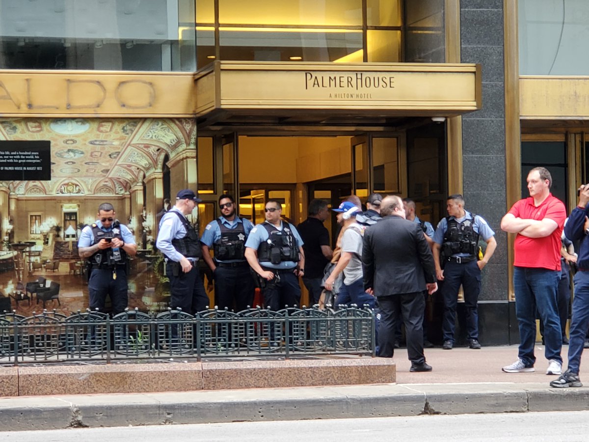 Across the street from where Palestine solidarity protestors in Chicago have occupied part of a downtown intersection, police continue to block the entrance of the Palmer House Hilton - host to a campaign fundraiser for President Joe Biden this evening.