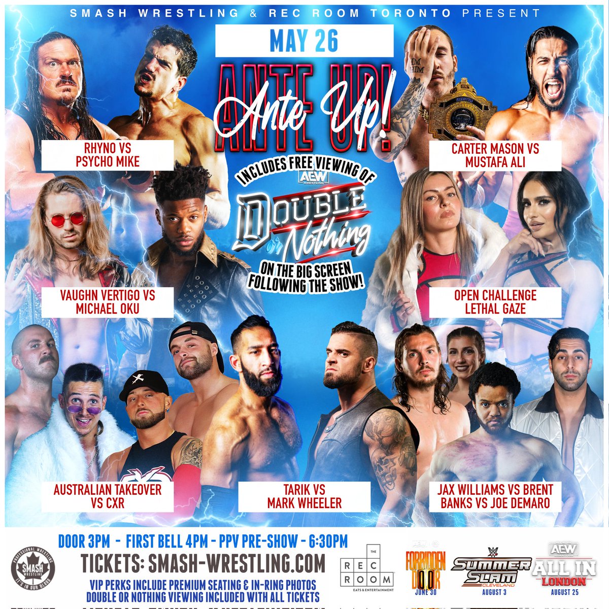 OFFICIAL CARD + AEW DoN PPV May 26 - Rec Room Toronto, ON 🎟️ smash-wrestling.co ft. @MustafaAli_X vs. @masonwrestling