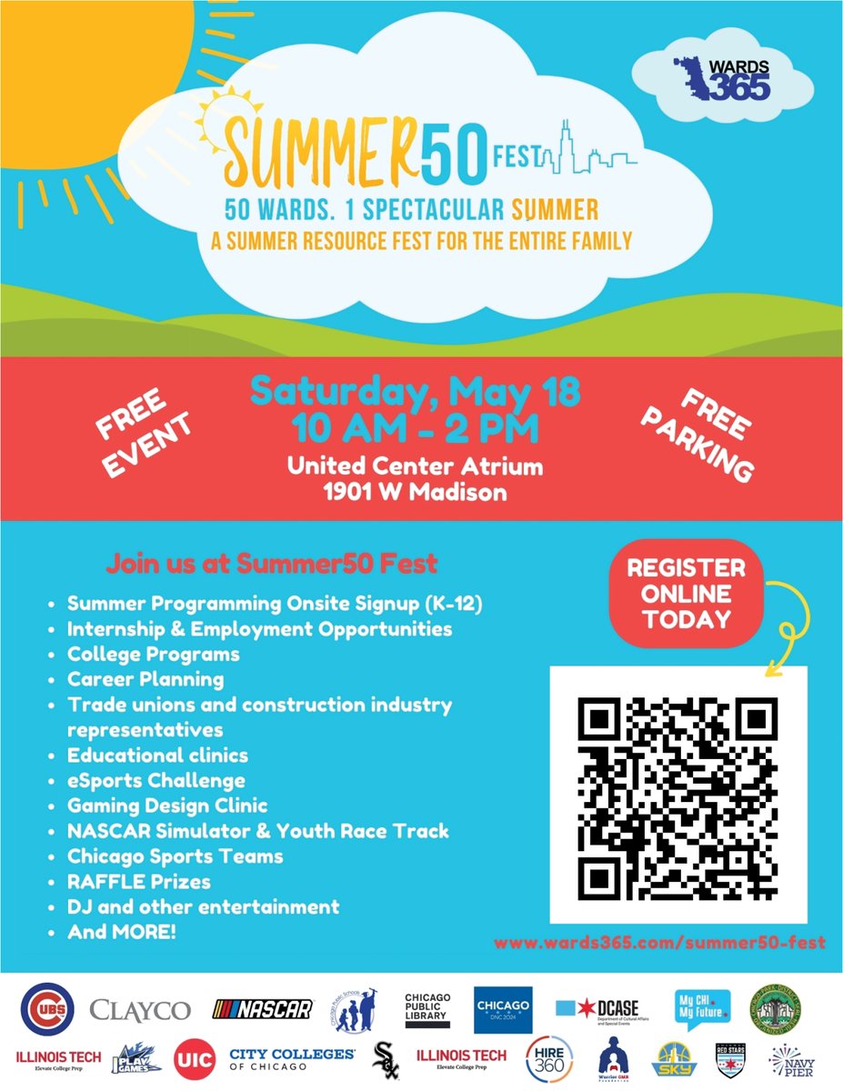 We are so proud to join Wards365 for Summer50 Fest at the United Center on Saturday, May 18. This is a great opportunity to get signed up for summer programming & youth jobs. Make sure you have a plan for Summer 2024. Learn more & RSVP at: bit.ly/4aWwVgI