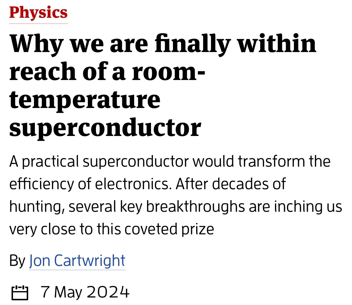 'A practical superconductor would transform the efficiency of electronics. After decades of hunting, several key breakthroughs are inching us very close to this coveted prize.' @newscientist