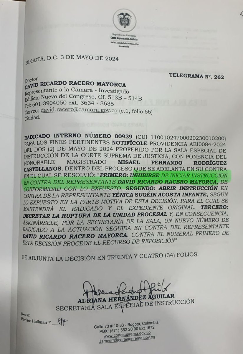 MENTIRA ! Típico de Semana. La VERDAD: 1) Se trata de una asesora de una Congresista del Centro Democrático. 2) Por esa misma razón, en la que NO TENGO NADA QUE VER, la Corte ya se pronunció y decidió “inhibirse” de abrir cualquier investigación hacia mi. Solo generan un…