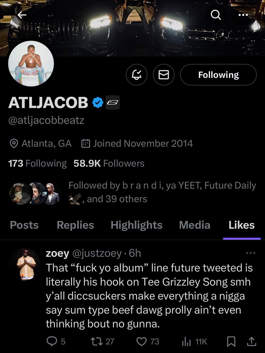 🚨 ATL Jacob likes a tweet that says Future was NOT dissing Gunna.