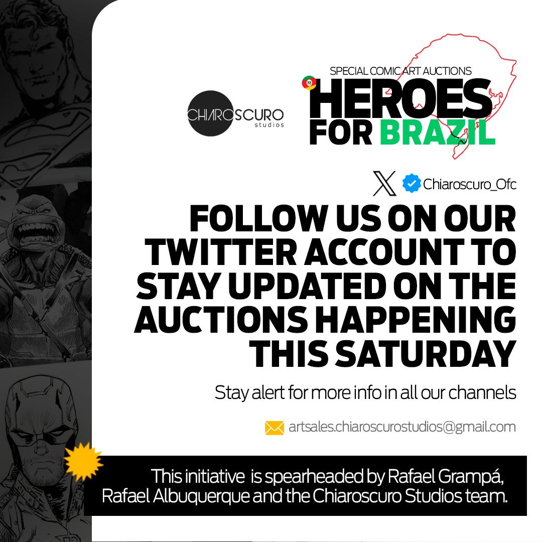 🚨HEROES FOR BRAZIL 🇧🇷 LEGENDARY COMIC BOOK CREATORS HAVE JOINED THIS SPECIAL FUNDRAISER
AUCTION!

HEY COMICART COLLECTORS FROM ALL OVER THE WORLD THE BRAZILIAN STATE OF RIO GRANDE DO SUIL
NEEDS YOUR HELPI

<a href="/Ivan_Costa/">Ivan Costa</a>