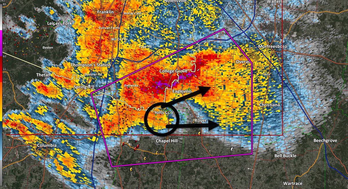 Think the tornado is located in Holts Corner right at the intersection of Maury/Marshall/Williamson Co, it is moving into Rutherford County / 616 PM / youtube.com/watch?v=ysRANZ…
