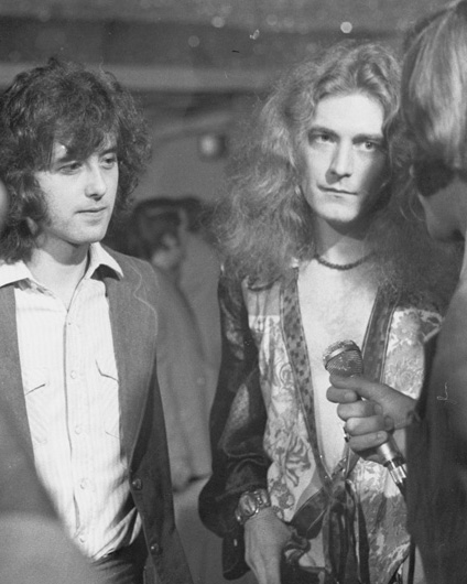 Rock music legends Jimmy Page and Robert Plant from @LedZeppelin on set of GTK Music, 1972. 🎸 Find more iconic images in the collection: bit.ly/3zOLymA NAA: C612, GTK 1973 PART 2