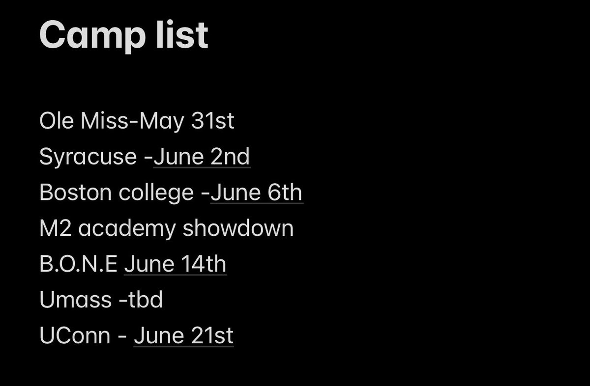Coaches here are the camps that I will be attending so far! @CoachKG5 @StMarksFootball @iamPatCarter @allpraisesdue7 @coachdwyatt @CoachMartinESA @M2_QBacademy @SpencerD_BCFB @TheUCReport @_CoachBR @FranBrownCuse