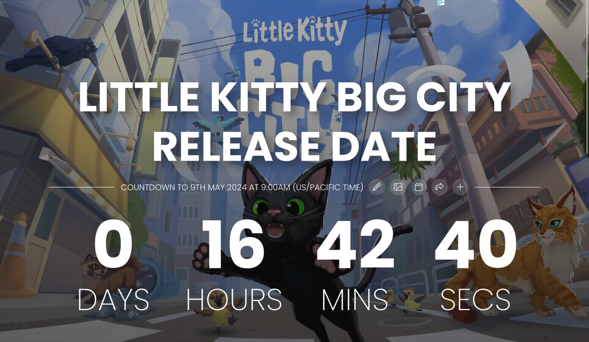 LittleKittyGame's tweet photo. We are getting lots of questions as to what time exactly the game drops– it will be at 9 AM PST tomorrow! We created a countdown clock just for you 🫶 don’t stay up until midnight!! https://t.co/CCcdgV5uXS https://t.co/ptzvi3r8DH