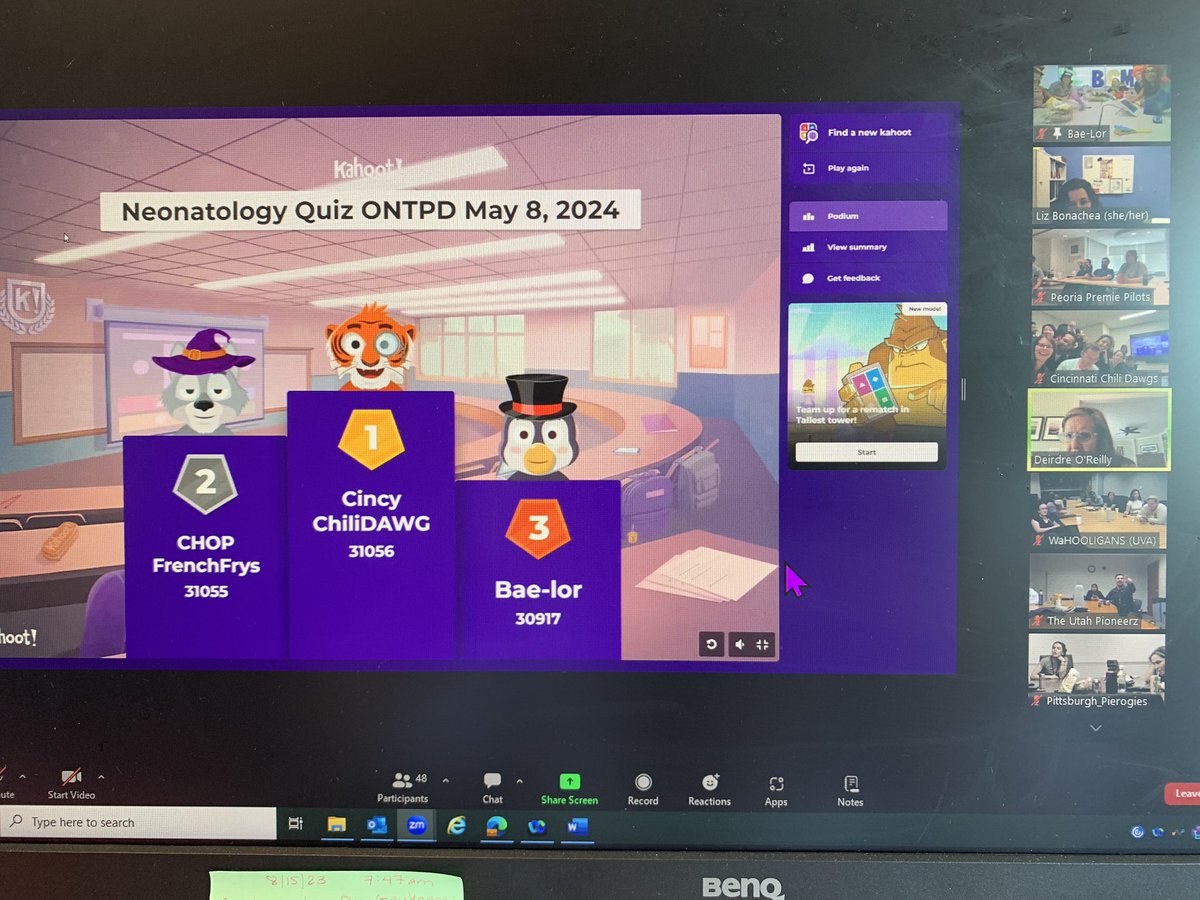 Fun event today, the annual ONTPD Quiz competition. Held virtually, using Kahoot! Facilitated by @MDmoneyhealth with questions generated by me (‘Gamemaker’). More than 30 teams from all over the US participated. The top 3 teams were: Cininnati, Baylor, CHOP fellows #neotwitter
