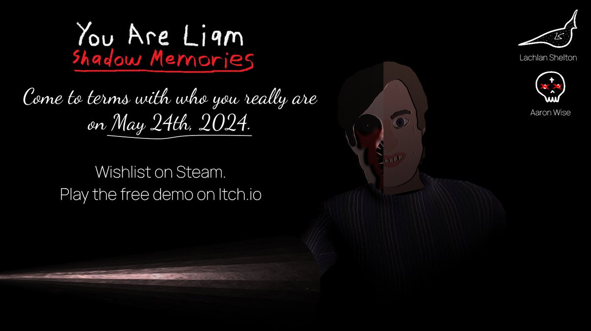 I don't usually post on screenshot Saturdays or #WishlistWednesday(s), but be sure to go wishlist You Are Liam: Shadow Memories on Steam and come to terms with who you really are on May 24th!

(Link in replies + there's a demo on Itchio you can check out)

#indiedev #indiegame
