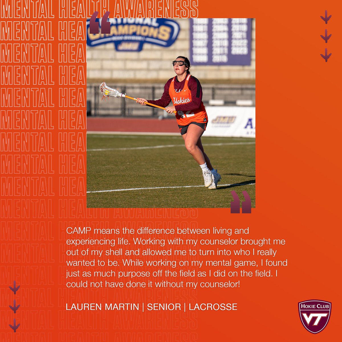 Mental Health Awareness Month continues ❤️ Counseling and Mental Athletic Performance at Virginia Tech makes a lasting positive impact on so many student-athletes in Blacksburg. Support CAMP: vthoki.es/XUu43