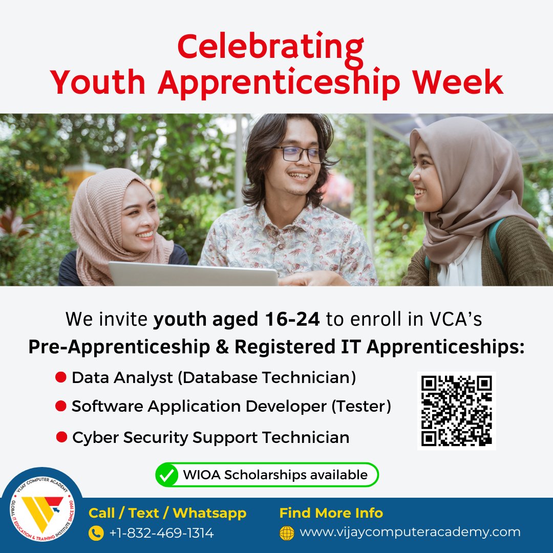 Celebrating Youth Apprenticeship Week We invite youth aged 16-24 to enroll in VCA's Pre-Apprenticeship & Registered IT Apprenticeships: Register in our info session zurl.co/0xKW 📆 Friday, May 10 ⏰ 11 - 11:30am CEST