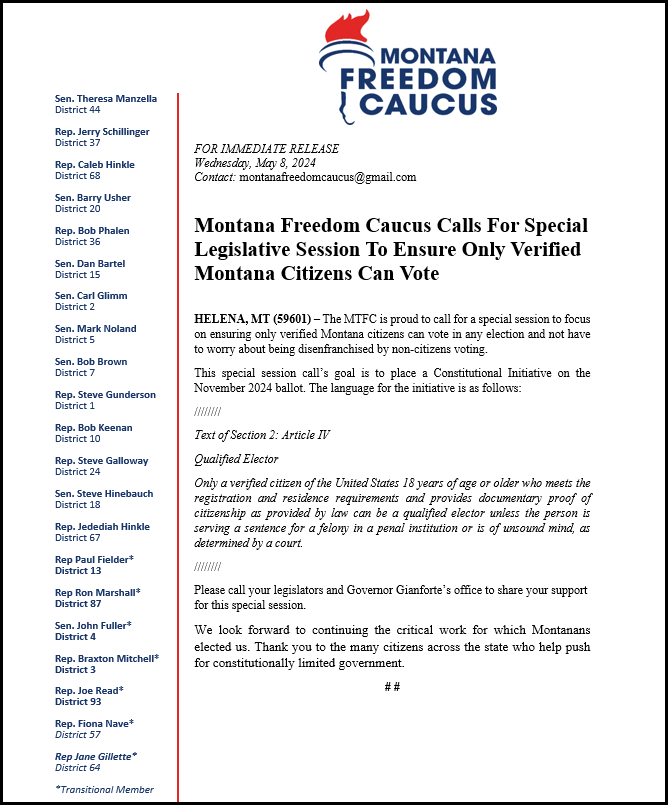 Here's the the press release that was sent to media across the state. Only verified citizens are allowed to vote! .@SFC_Network , @aaronflint , @kbzk, @mtnewsguild , @TuckerCarlson , @elonmusk , @mt4ltdgov , @MTDems , @MTGOP